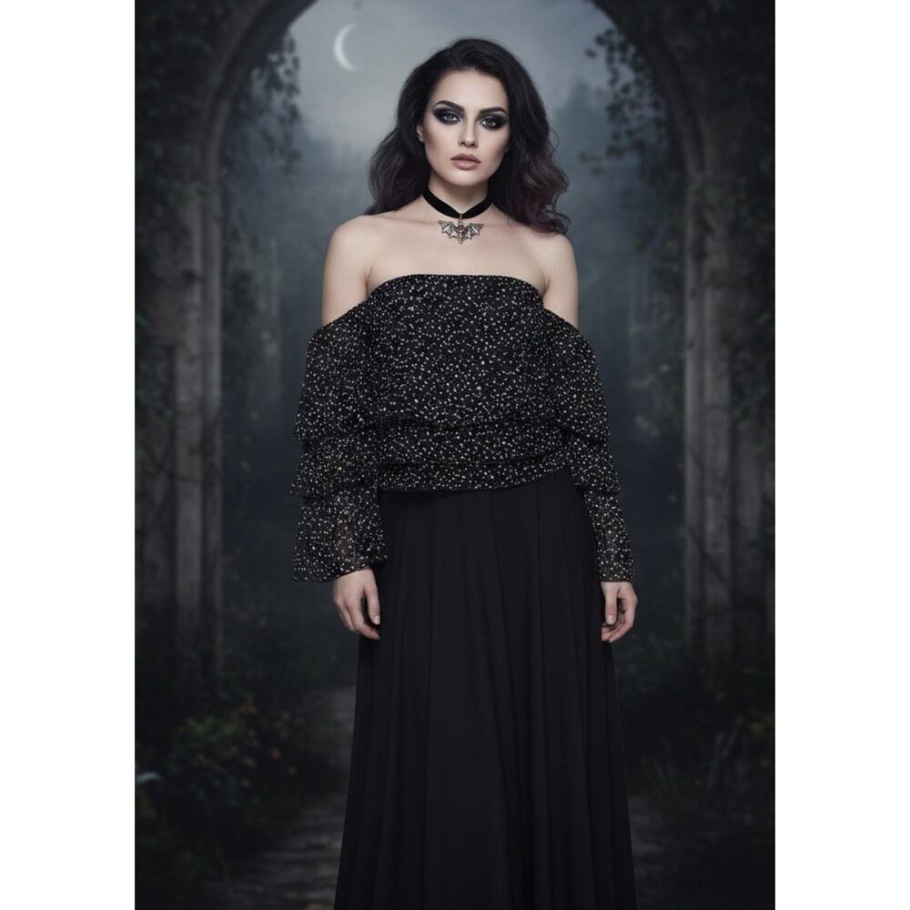 Bebe Off The Shoulder Ruffle Sleeves Polka Dot Blouse Sz M Romantic Whimsigoth